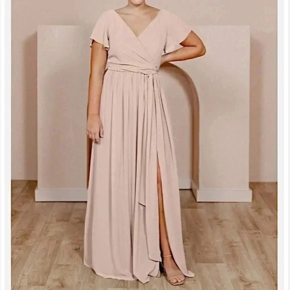 Revelry New Harper Chiffon Wrap Maxi Dress Pink Bridesmaid Wedding Plus Size - Picture 5 of 17